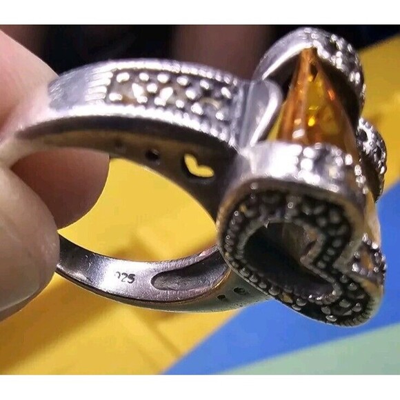 Yellow Rectangle Stone ring silver 925 HEART - Picture 11 of 11